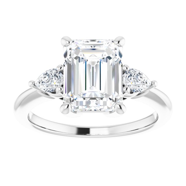 14K white gold 3CT Emerald Diamond Three-Stone Engagement Ring Setting variant--Emerald variant--2CT variant--14K-rose-gold