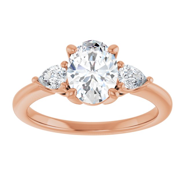 14K rose gold 1CT Oval Diamond Three-Stone Engagement Ring Setting variant--Oval variant--1CT variant--14K-yellow-gold