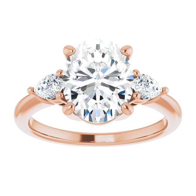 14K rose gold 3CT Oval Diamond Three-Stone Engagement Ring Setting variant--Oval variant--3CT variant--14K-yellow-gold