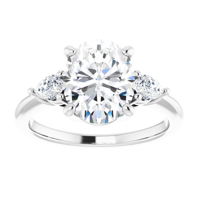 14K white gold 3CT Oval Diamond Three-Stone Engagement Ring Setting variant--Oval variant--2CT variant--14K-rose-gold
