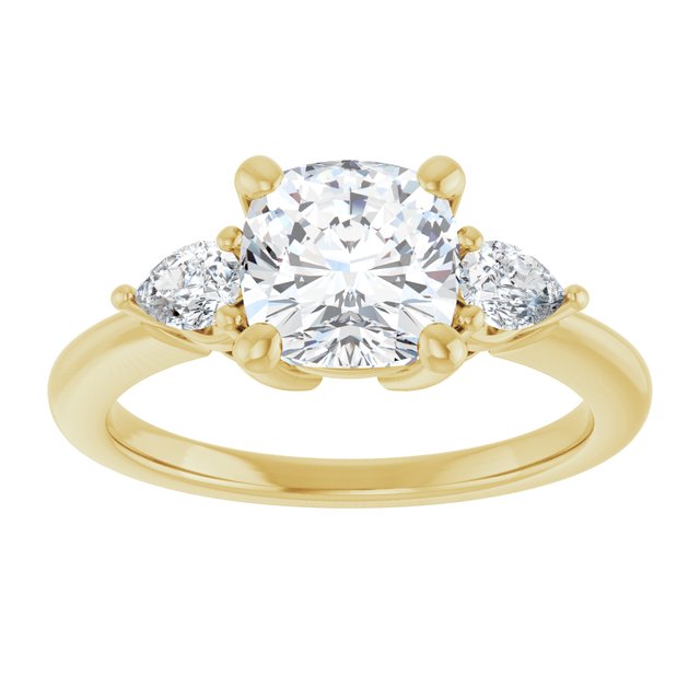 14K yellow gold 2CT Cushion Diamond Three-Stone Engagement Ring Setting variant--Cushion variant--2CT variant--14K-white-gold
