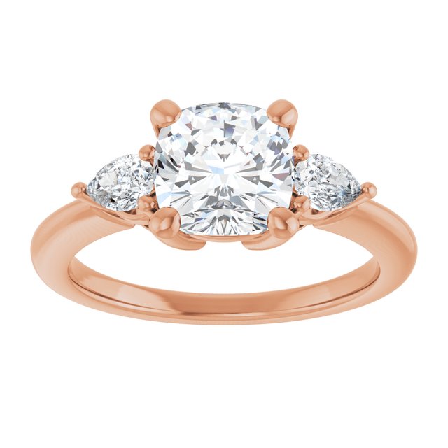 14K rose gold 2CT Cushion Diamond Three-Stone Engagement Ring Setting variant--Cushion variant--2CT variant--14K-yellow-gold