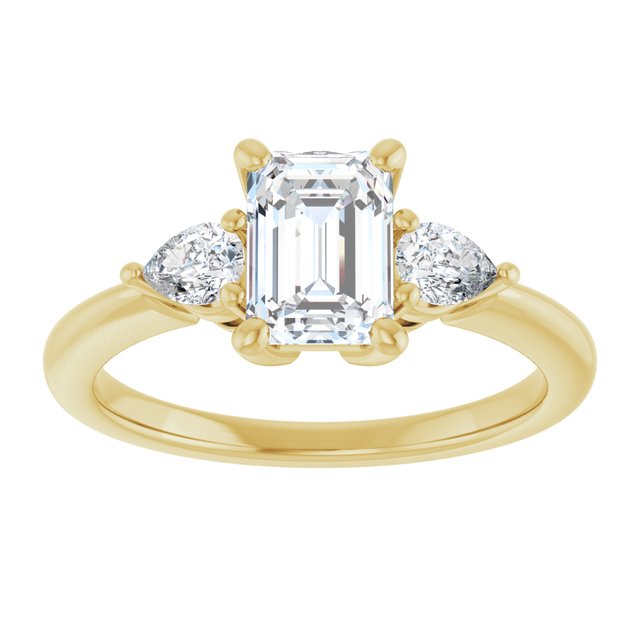 14K yellow gold 1CT Emerald Diamond Three-Stone Engagement Ring Setting variant--Emerald variant--1CT variant--14K-white-gold