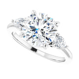 Three-stone engagement ring with pear side stones in 14K gold, diamond center, overhead variant--Round variant--3CT variant--14K-white-gold