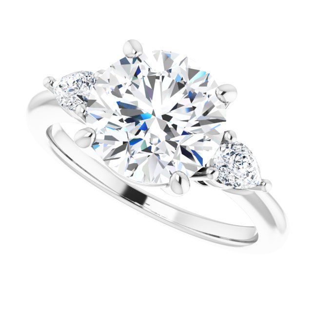 Three-stone engagement ring with pear side stones in 14K gold, diamond center, overhead variant--Round variant--3CT variant--14K-white-gold