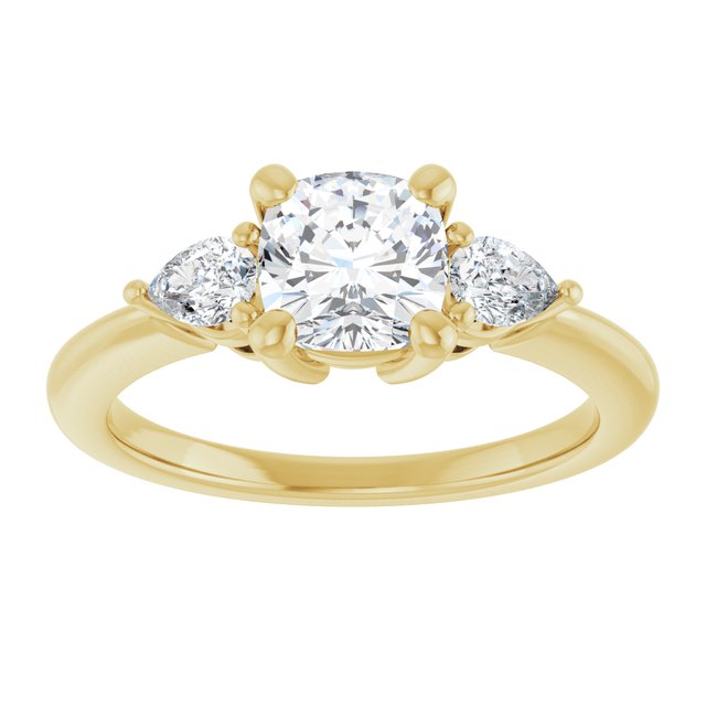 14K yellow gold 1CT Cushion Diamond Three-Stone Engagement Ring Setting variant--Cushion variant--1CT variant--14K-white-gold
