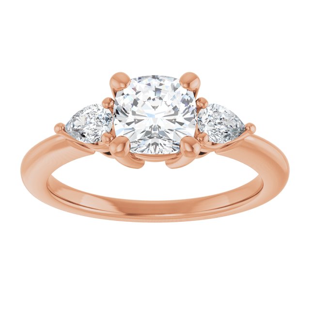 14K rose gold 1CT Cushion Diamond Three-Stone Engagement Ring Setting variant--Cushion variant--1CT variant--14K-yellow-gold