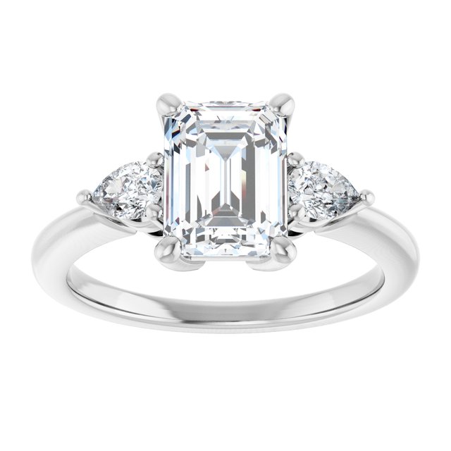 14K white gold 2CT Emerald Diamond Three-Stone Engagement Ring Setting variant--Emerald variant--1CT variant--14K-rose-gold