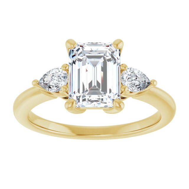 14K yellow gold 2CT Emerald Diamond Three-Stone Engagement Ring Setting variant--Emerald variant--2CT variant--14K-white-gold