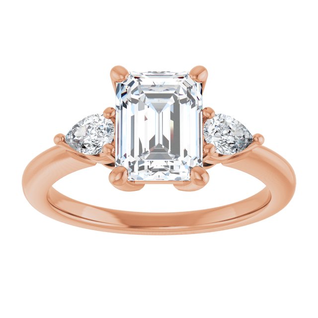 14K rose gold 2CT Emerald Diamond Three-Stone Engagement Ring Setting variant--Emerald variant--2CT variant--14K-yellow-gold