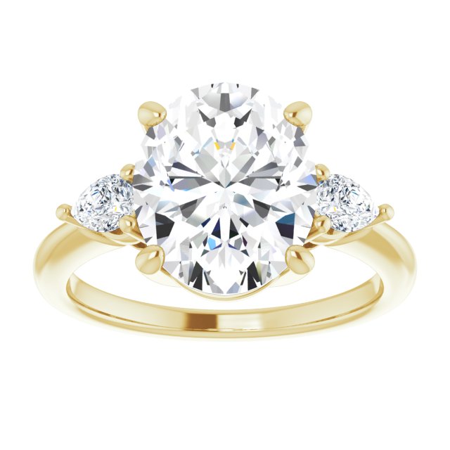 14K yellow gold 4CT Oval Diamond Three-Stone Engagement Ring Setting variant--Oval variant--4CT variant--14K-white-gold