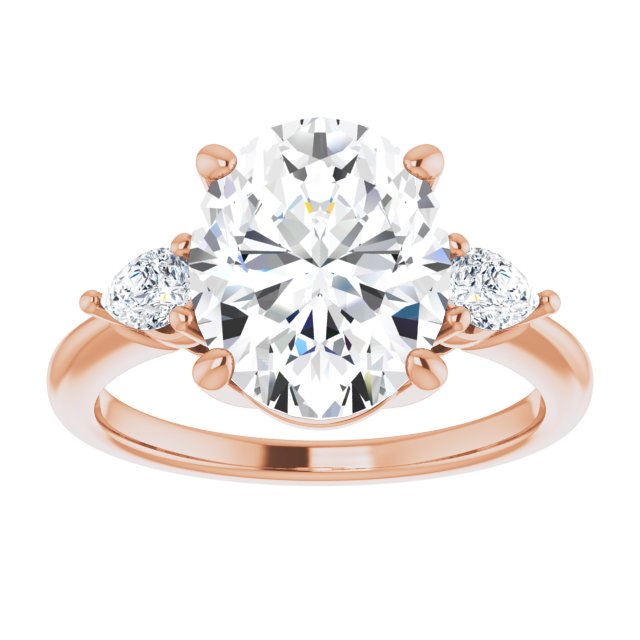 14K rose gold 4CT Oval Diamond Three-Stone Engagement Ring Setting variant--Oval variant--4CT variant--14K-yellow-gold