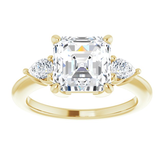 14K yellow gold 3CT Asscher Diamond Three-Stone Engagement Ring Setting variant--Asscher variant--3CT variant--14K-white-gold