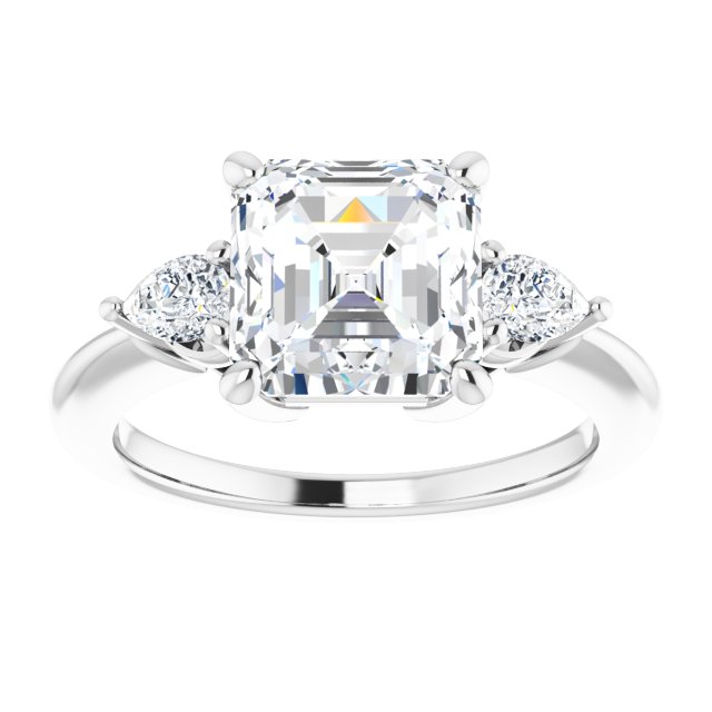 14K white gold 3CT Asscher Diamond Three-Stone Engagement Ring Setting variant--Asscher variant--2CT variant--14K-rose-gold