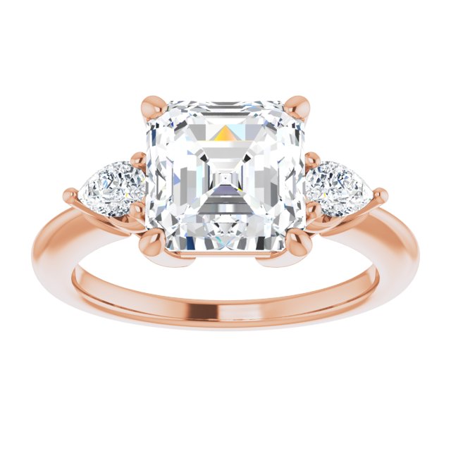 14K rose gold 3CT Asscher Diamond Three-Stone Engagement Ring Setting variant--Asscher variant--3CT variant--14K-yellow-gold