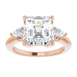14K rose gold 4CT Asscher Diamond Three-Stone Engagement Ring Setting variant--Asscher variant--4CT variant--14K-yellow-gold
