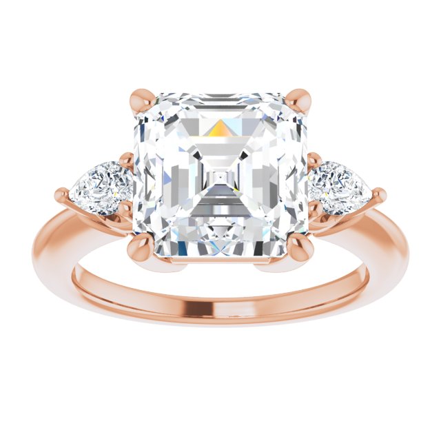 14K rose gold 4CT Asscher Diamond Three-Stone Engagement Ring Setting variant--Asscher variant--4CT variant--14K-yellow-gold