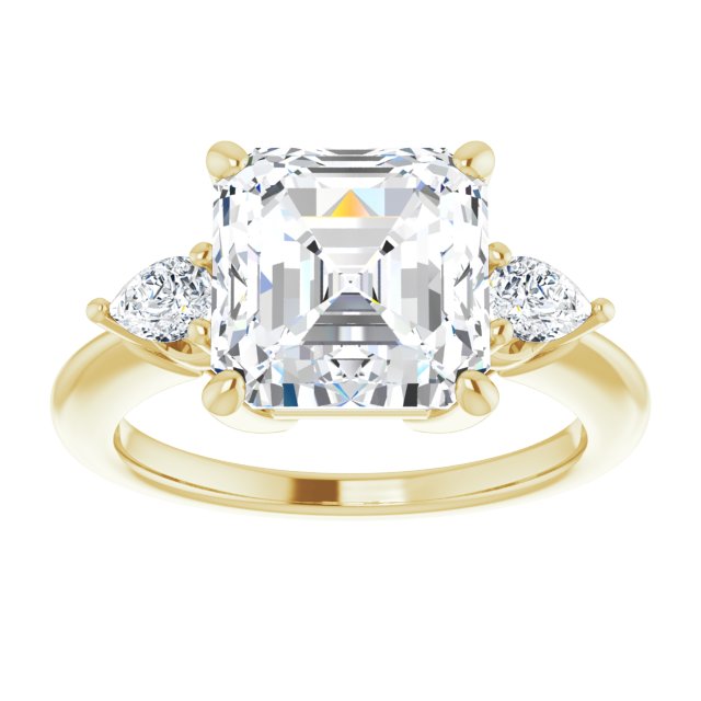 14K yellow gold 4CT Asscher Diamond Three-Stone Engagement Ring Setting variant--Asscher variant--4CT variant--14K-white-gold