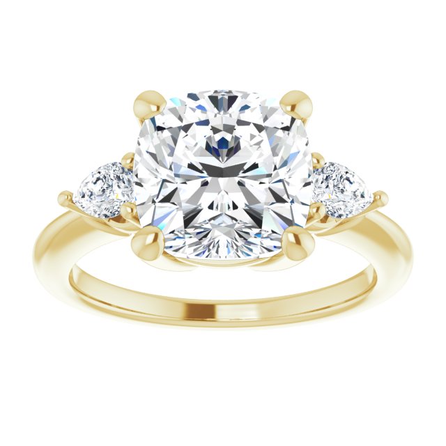 14K yellow gold 4CT Cushion Diamond Three-Stone Engagement Ring Setting variant--Cushion variant--4CT variant--14K-white-gold