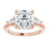 14K rose gold 4CT Cushion Diamond Three-Stone Engagement Ring Setting variant--Cushion variant--4CT variant--14K-yellow-gold