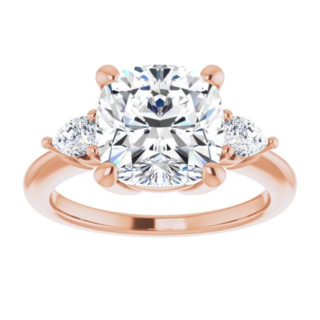 14K rose gold 4CT Cushion Diamond Three-Stone Engagement Ring Setting variant--Cushion variant--4CT variant--14K-yellow-gold