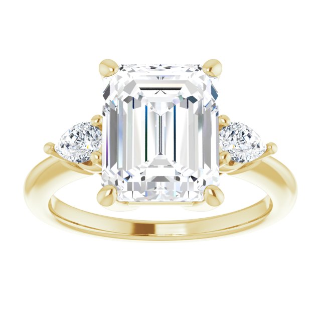 14K yellow gold 4CT Emerald Diamond Three-Stone Engagement Ring Setting variant--Emerald variant--4CT variant--14K-white-gold