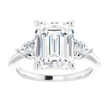 14K white gold 4CT Emerald Diamond Three-Stone Engagement Ring Setting variant--Emerald variant--3CT variant--14K-rose-gold