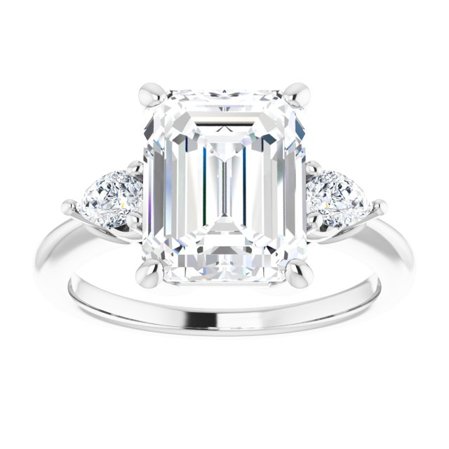 14K white gold 4CT Emerald Diamond Three-Stone Engagement Ring Setting variant--Emerald variant--3CT variant--14K-rose-gold