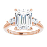 14K rose gold 4CT Emerald Diamond Three-Stone Engagement Ring Setting variant--Emerald variant--4CT variant--14K-yellow-gold