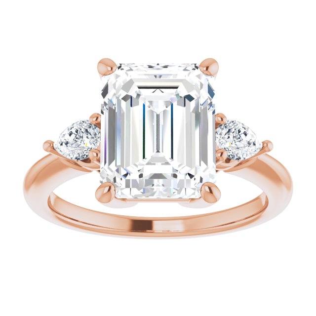 14K rose gold 4CT Emerald Diamond Three-Stone Engagement Ring Setting variant--Emerald variant--4CT variant--14K-yellow-gold