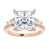 14K rose gold 4CT Square Diamond Three-Stone Engagement Ring Setting variant--Square variant--4CT variant--14K-rose-gold