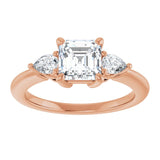 14K rose gold 1CT Asscher Diamond Three-Stone Engagement Ring Setting variant--Asscher variant--1CT variant--14K-yellow-gold