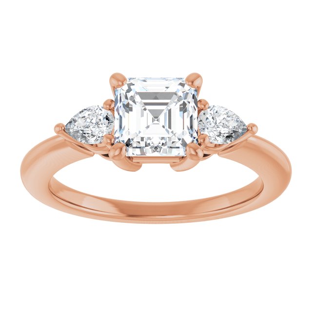 14K rose gold 1CT Asscher Diamond Three-Stone Engagement Ring Setting variant--Asscher variant--1CT variant--14K-yellow-gold