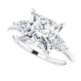 Three-stone engagement ring with pear side stones in 14K gold, diamond center, three-quarter angle variant--Square variant--3CT variant--14K-white-gold