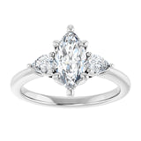 14K white gold 1CT Marquise Diamond Three-Stone Engagement Ring Setting variant--Marquise variant--1CT variant--14K-white-gold