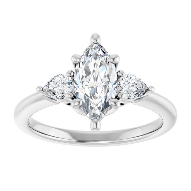 14K white gold 1CT Marquise Diamond Three-Stone Engagement Ring Setting variant--Marquise variant--1CT variant--14K-white-gold