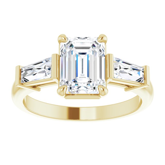 14K yellow gold 1.5CT Emerald Three-Stone Setting with Baguette-Cut Side Stones/2-CT.5CT variant--Emerald variant--1.5CT variant--14K-yellow-gold