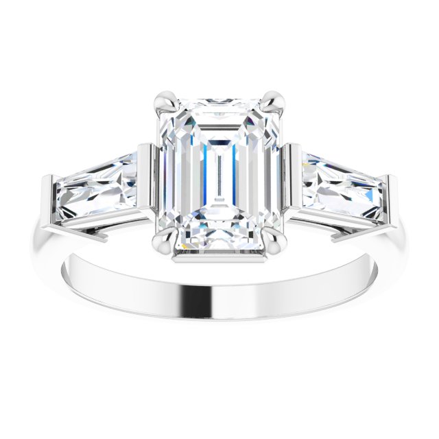 14K white gold 1.5CT Emerald Three-Stone Setting with Baguette-Cut Side Stones variant--Emerald variant--2CT variant--14K-white-gold