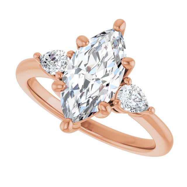 Three-stone engagement ring with pear side stones in 14K gold, diamond center, in packaging variant--Marquise variant--2CT variant--14K-rose-gold