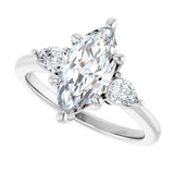 Three-stone engagement ring with pear side stones in 14K gold, diamond center, side profile variant--Marquise variant--2CT variant--14K-white-gold