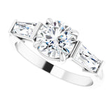 Three-stone baguette side stone ring in 14K gold, diamond center, side profile/2-CT.5CT variant--Round variant--1.5CT variant--14K-white-gold