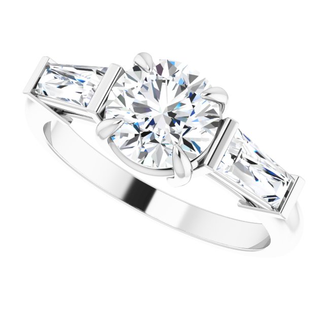 Three-stone baguette side stone ring in 14K gold, diamond center, side profile/2-CT.5CT variant--Round variant--1.5CT variant--14K-white-gold