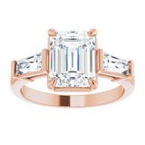 14K rose gold 2CT Emerald Three-Stone Setting with Baguette-Cut Side Stones variant--Emerald variant--2CT variant--14K-white-gold
