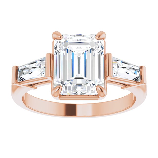 14K rose gold 2CT Emerald Three-Stone Setting with Baguette-Cut Side Stones variant--Emerald variant--2CT variant--14K-white-gold