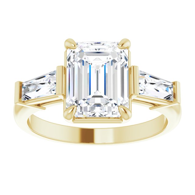 14K yellow gold 2CT Emerald Three-Stone Setting with Baguette-Cut Side Stones variant--Emerald variant--2CT variant--14K-yellow-gold