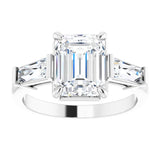 14K white gold 2CT Emerald Three-Stone Setting with Baguette-Cut Side Stones variant--Emerald variant--2CT variant--14K-white-gold