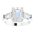14K white gold 2 CT Emerald Three-Stone Setting with Baguette-Cut Side Stones