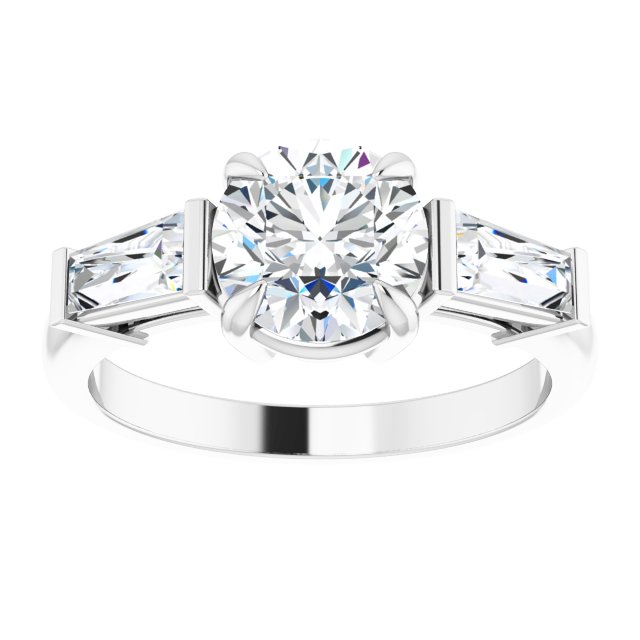 14K white gold 2CT Round Three-Stone Setting with Baguette-Cut Side Stones variant--Emerald variant--1CT variant--14K-white-gold