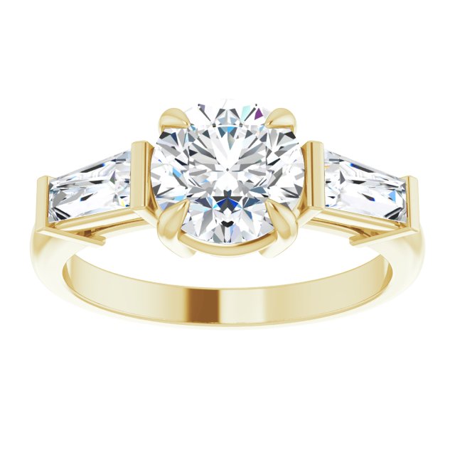 14K yellow gold 2CT Round Three-Stone Setting with Baguette-Cut Side Stones variant--Round variant--2CT variant--14K-yellow-gold