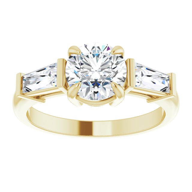 14K yellow gold 1.5CT Round Three-Stone Setting with Baguette-Cut Side Stones/2-CT.5CT variant--Round variant--1.5CT variant--14K-yellow-gold